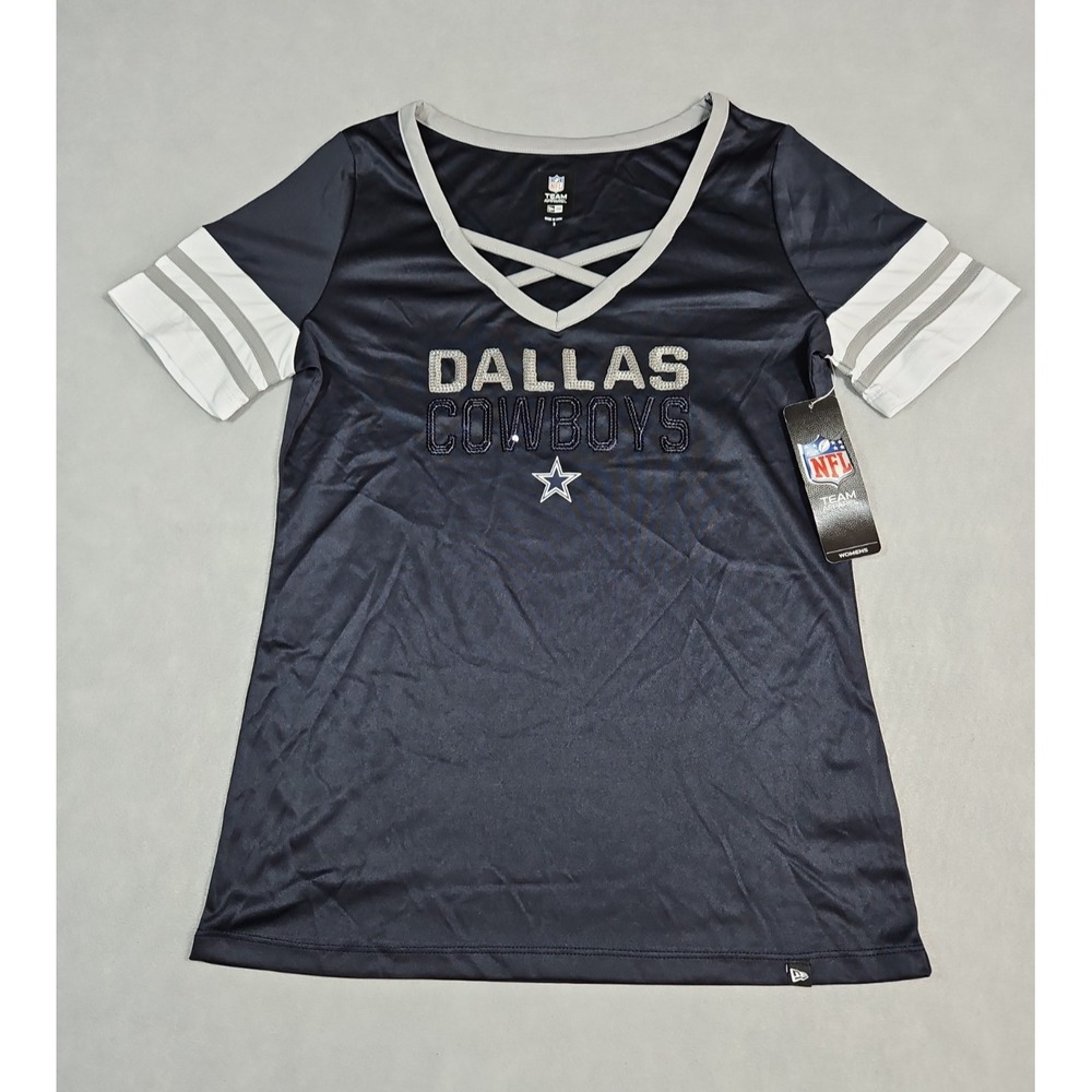 Dallas‎ Cowboys Womens Navy Blue Sequin V Neck NFL T Shirt Size Small NWT